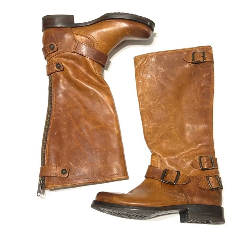 Frye Veronica Back Zip Cognac Brown Knee High Riding Boots  Women's 6.5